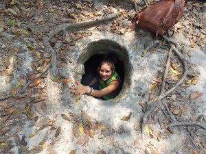 Dulce Del Cid checks out a Mayan refrigerator.